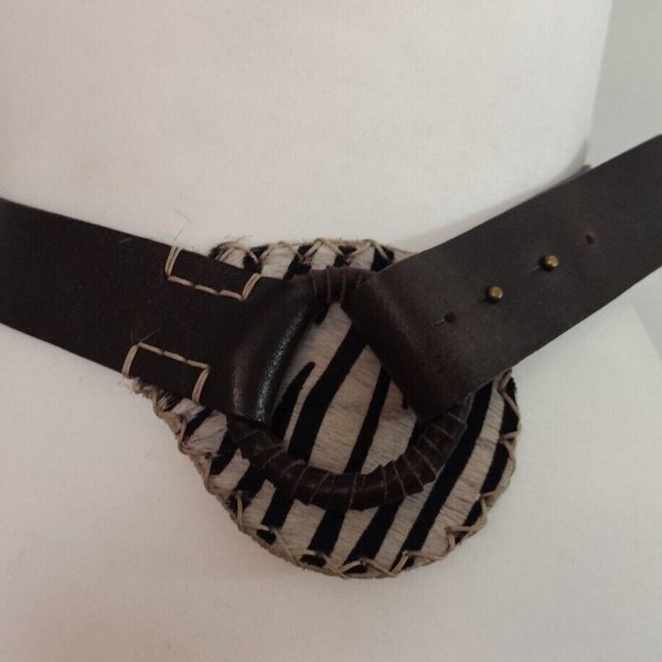 COMMA dark brown leather Asymmetric waist belt animal print 85-88 cm 33" - 34"