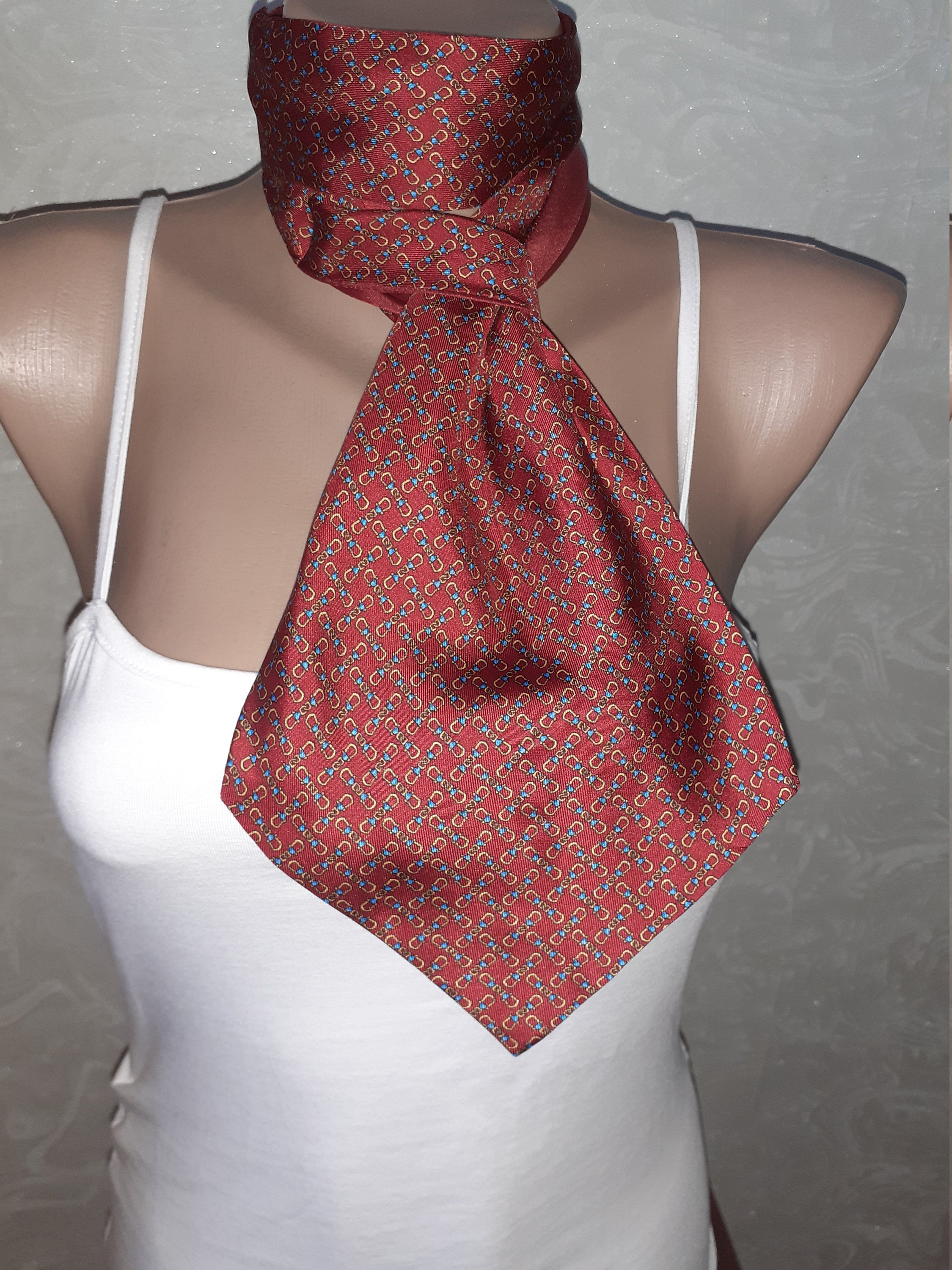 Vintage ascot neck scarf with loop Dandy Silk scarf men women Etsy