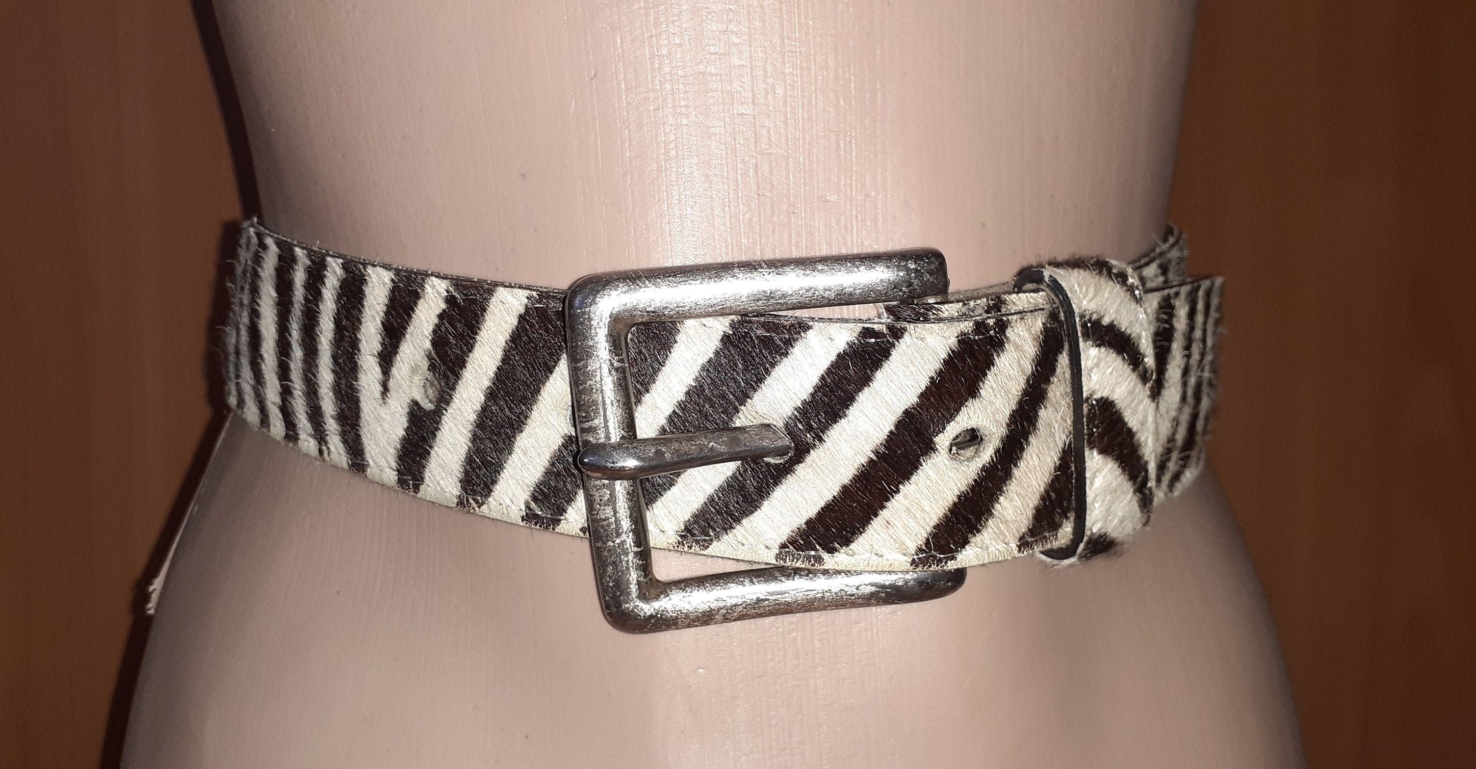THEMATA Vintage vintage Brown and White Zebra Print Belt Size - Etsy