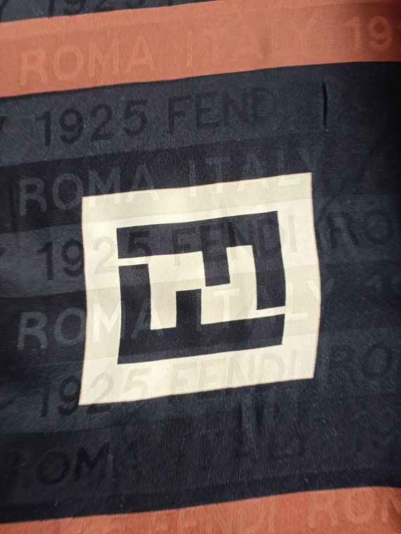FENDI Black silk square scarf logo stripe print 8… - image 8