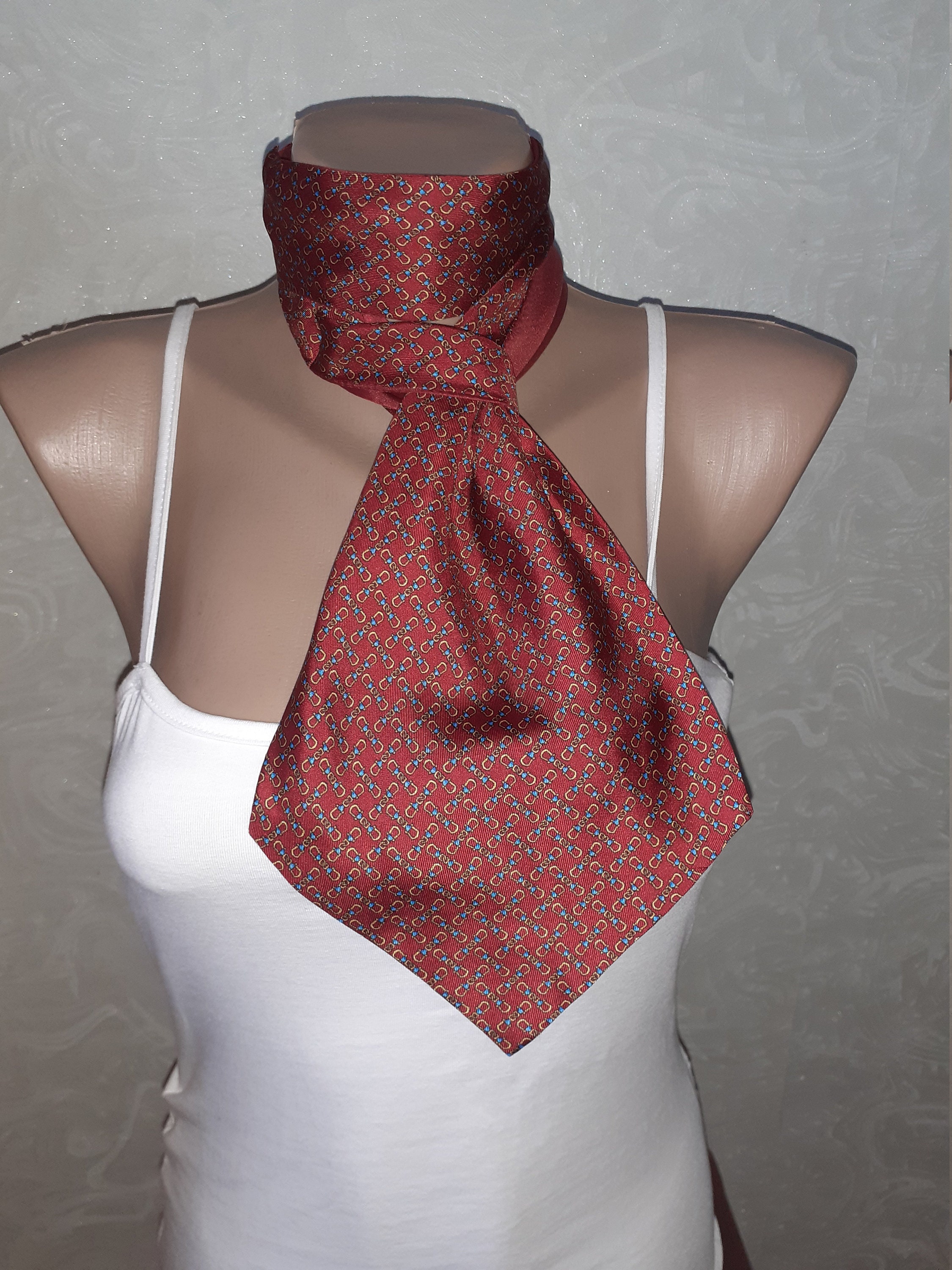 Vintage ascot neck scarf with loop Dandy Silk scarf men women Etsy