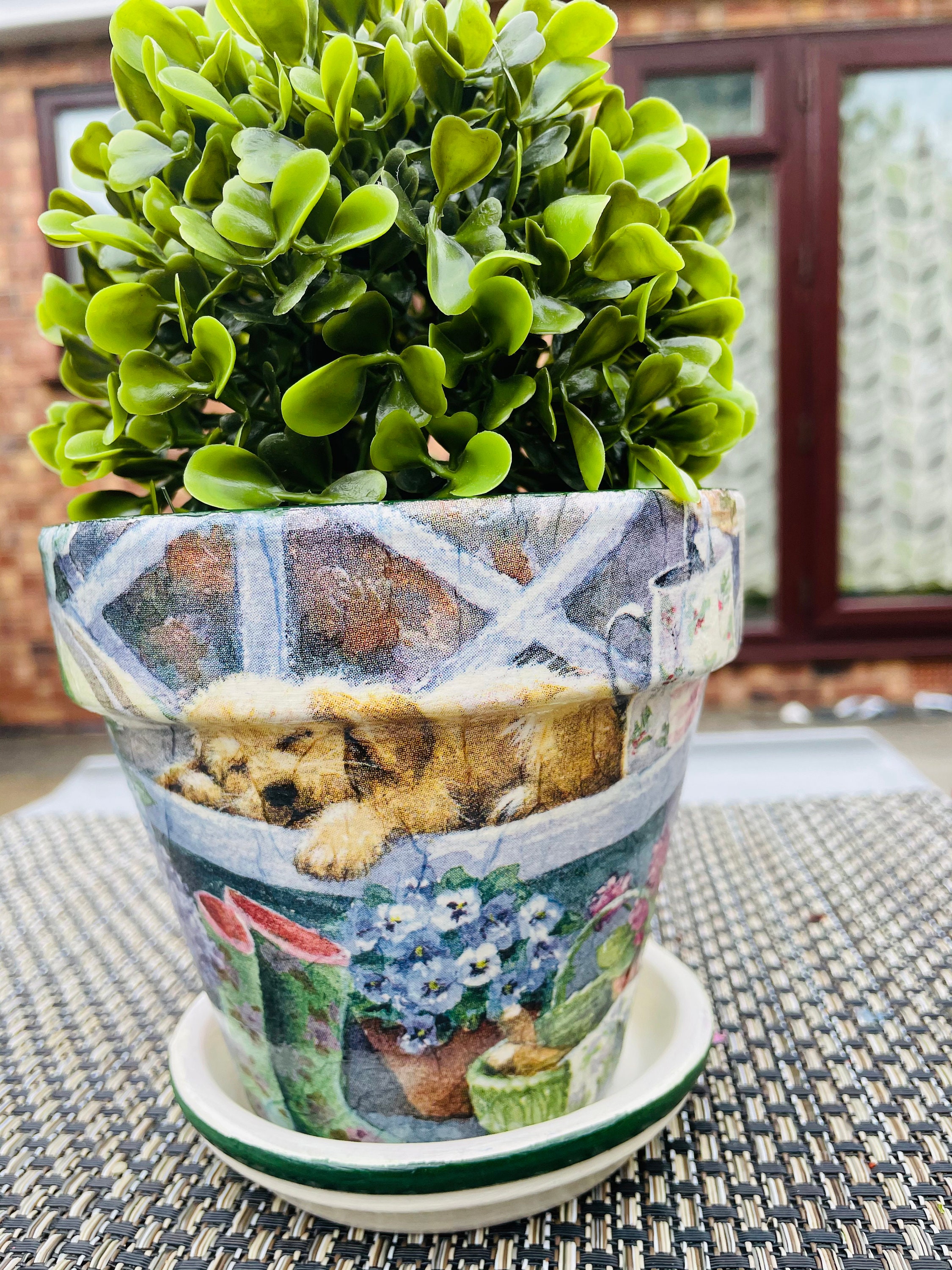 Dog plant pots terracotta pots decoupaged plant pots dog Etsy