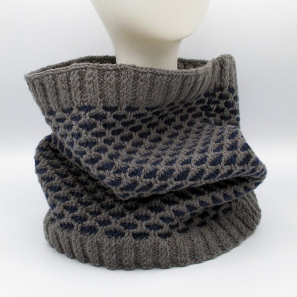 Tour de cou / Snood 100% laine écologique - Motif losange bicolore