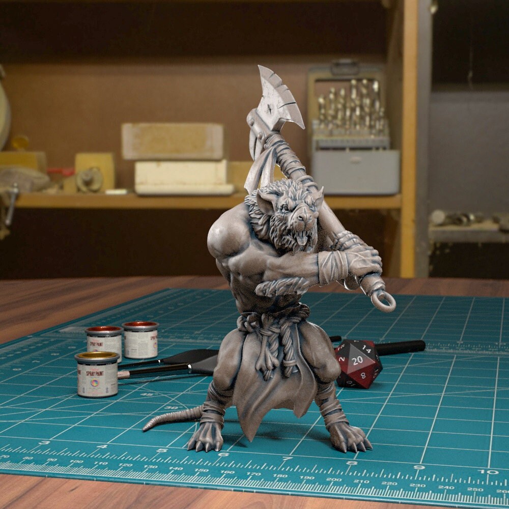Rat Axe Warrior - Resin Miniature | Fantasy Tabletop Games | DnD | Dungeon and Dragons | Pathfinder