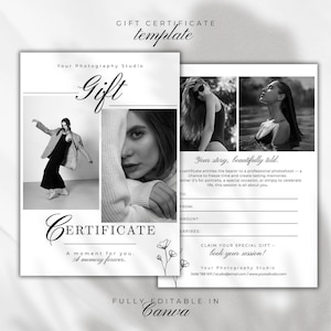 Modèle de chèque-cadeau photographie, bon pour une séance photo, carte-cadeau pour une séance photo, modèle CANVA 7 x 5 personnalisable, marketing pour photographe