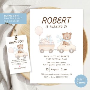Convite de aniversário editável, convite para festa infantil, modelo Canva para impressão, modelo de convite, cartão de aniversário em aquarela, DOWNLOAD INSTANTÂNEO