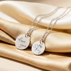 Custom Handwriting Necklace • Personalized Signature Disc Pendant • Actual Handwritten Jewelry • Memorial Keepsake Gift for Mom, Best Friend