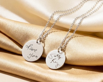 Collana con scritta personalizzata • Ciondolo con disco con firma personalizzata • Gioielli con vera scritta a mano • Regalo ricordo commemorativo per mamma, migliore amica