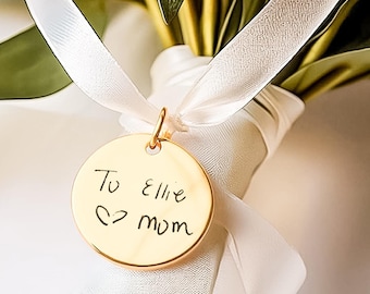 Actual Handwriting Wedding Bouquet Charm, Memorial Gifts for Bride, Custom Handwritten Disc Personalized Planner Charm, Signature Charm Gift