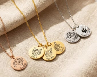 Engraved Pet Portrait Necklace, Dog Loss Grief Gift, Cat Memorial Jewelry, Pet Photo Gifts for Friend, Dog Parents Adoption and Pet Loss