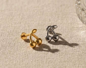 18G/16G Cherry Push Pin Labret • Threadless Flat Back Earring • Tragus Stud • Flat Back Stud • Helix Stud • Cartilage Stud