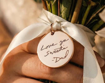 Actual Handwriting Wedding Bouquet Charm, Memorial Gifts for Bride, Custom Handwritten Disc Personalized Planner Charm, Signature Charm Gift