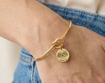 Huisdierportret met naam gepersonaliseerde knooparmband · Gedenkteken huisdier verlies cadeau · Hondenfoto armbanden, kat gegraveerde sieraden cadeau voor haar verjaardag
