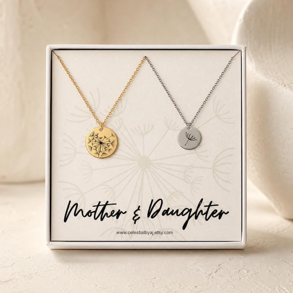 Moeder-dochter ketting set, Moederdag sieraden, paardebloem ketting, cadeau voor moeder van dochter, bijpassende gegraveerde zus moeder geschenken