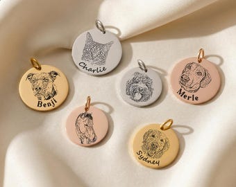 Pet Portrait Charm Add-on with Personalized Name, Silver, Gold and Rose Gold Finish