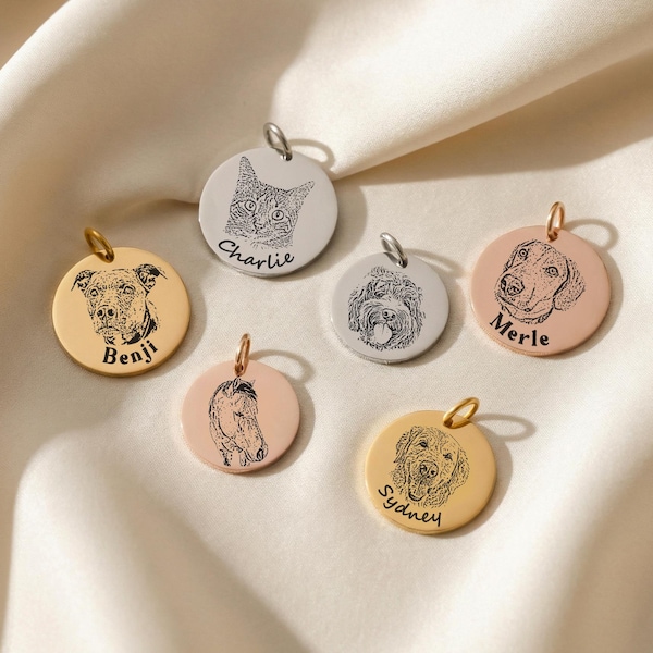 Pet Portrait Charm Add-on with Personalized Name, Silver, Gold and Rose Gold Finish
