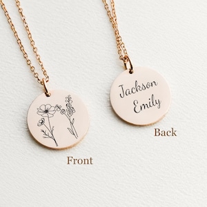 Combined Birth Month Flower Bouquet Moms Jewelry with 20+ Flowers, Mothers Day Gift for Mother Kids Name Necklace Personalized Gifts for Mom