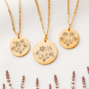 Combined Birth Month Flower Bouquet Necklace, Custom Flower Family Personalized Jewelry Gifts for Mom on Mothers Day and Christmas, Holiday