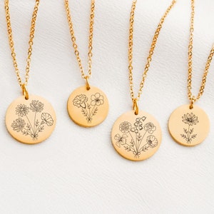 Family Birth flower Necklace , Multiple Birth Flower Bouquet Necklace, Personalized Gift, Birth flower Family Gift, Mothers day gifts
