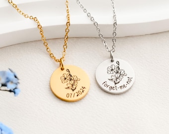 Forget Me Not Personalized Necklace, Forget Me Not Miscarriage Gift, Pregnancy Loss Sympathy Gift, Forget Me Not Date Initial Necklace