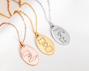 Regalo de Navidad de larga distancia para mejores amigas, hermanas, regalo de despedida de la universidad para hija, graduación, cumpleaños, collar a juego con estados