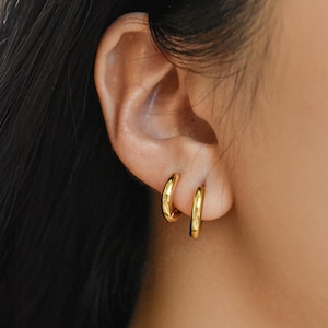 18K Gold Sterling Silver Classic Hoop Earrings · Everyday Minimalist Stacking Earrings Dainty and Small Huggies Cartilage Tarnish Free Hoops