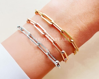 Paperclip Chain Link Bracelet · Waterproof Everyday Jewelry Gold Plated Silver Stacking Bracelets Minimalist Chain for Adding Custom Charms
