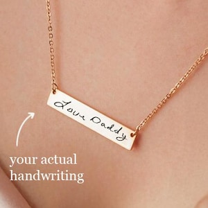 Actual Handwriting Bar Necklace Gift for Mom Personalized Custom Message Jewelry for Mothers Day Christmas Gift for Her Memorial Jewelry