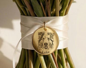 Ramo de novia con dije nupcial grabado y retrato personalizado de mascota, regalo de mamá para novias que caminan hacia el altar, dijes personalizados.