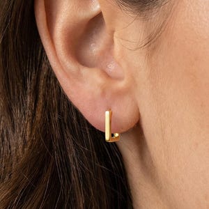 Tiny square Huggies Hoop · Geometric earrings · SOLID Sterling silver S925 18K plated · Minimal Dainty Everyday Earrings · Second Hole