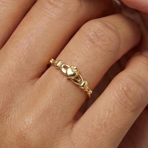 Dainty Celtic Claddagh Ring · Solid Sterling Silver · 18K Gold Irish Claddagh Thin Friendship Ring · Minimalist Love Rings for Women
