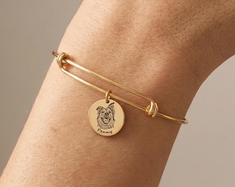Photo Portrait Custom Engraved Jewelry, Pet Portrait Bracelet, Memorial Dog Gifts, Personalized Cat Charm Jewelry, Pet Loss, Cat Dog Lover