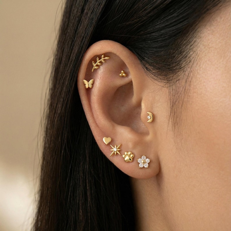 Titanium Paw Flat Back Stud, Implant Grade Titanium Helix Earring, Paw Print Cartilage Jewelry, 16G 18G Tragus Conch Stud, Pet Lover Gift image 9
