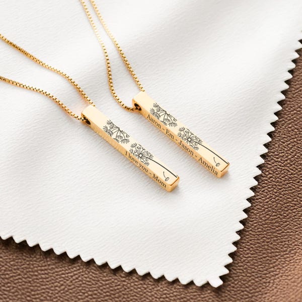 Collar con colgante de flor de diente de león y barra grabada, regalo personalizado para el Día de la Madre para mamá, abuela, collar a juego para madre e hija con texto