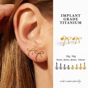 Dainty Ribbon Bow Knot Tie Stud Earrings  · Titanium Flatback Earrings · Cartilage Stud Earrings · 18K Gold ·  Nap Earrings 16G 18G