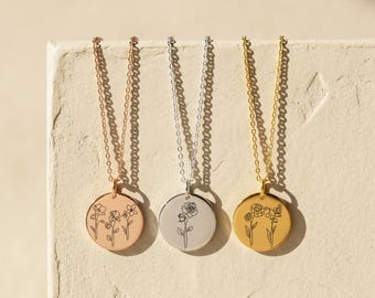 Combined Birth Month Flower Bouquet Moms Jewelry with 20+ Flowers, Mothers Day Gift for Mother Kids Name Necklace Personalized Gifts for Mom