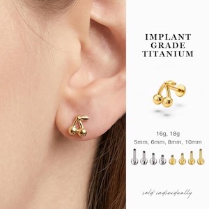 16g 18g Cherry Fruit Titanium Flat Back Stud Earrings · Helix, Conch, Tragus Earring · Cartilage Earring · Kids Stud Earrings, Implant Grade