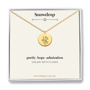 January Birth Month Flower Necklace Personalized Snowdrop Flower, Mothers Day Gift, Birthday Gifts for Best Friends, Engraved Jewelry Gift