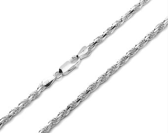 Solid S925 Sterling Silver, Rhodium Bonded, 1.7mm Rope Chain Diamond Cut , Italy, Silver Chain -AJ29