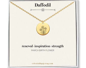 Collana con fiore di nascita del mese di nascita di marzo, fiore di narciso personalizzato, regalo personalizzato per lei, regalo per il giorno della nascita di marzo, fiore di nascita di marzo