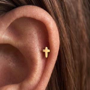 Dainty Titanium Cross Earring Studs • 16g/18g Cartilage Jewelry