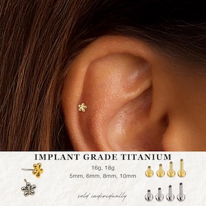 18G/16G Star Flower Push Pin Labret • Threadless Flat Back Earring • Tragus Stud • Flat Back Stud • Helix Stud • Cartilage Stud