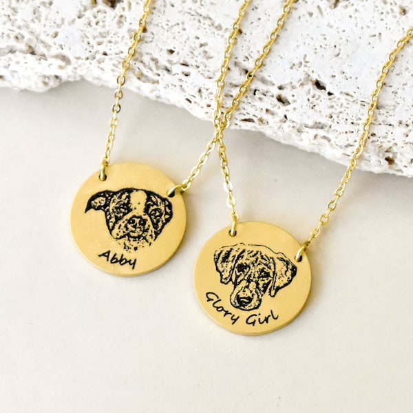 Pet Portrait Memorial Necklace Gift for Dog Mom, Cat Jewelry, Personalized Engraved Pet Loss Gifts, Dog Cat Photo Custom, Adoption Gift Idea