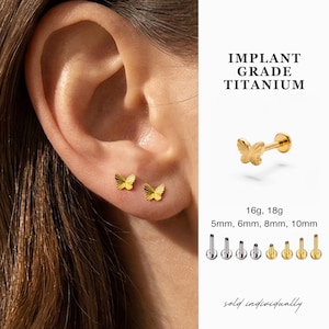18G/16G Tiny Butterfly Flatback Labret Earring • Tragus Earring • Conch earring • Helix • Cartilage Earring• · Cute and Dainty Titanium Nap