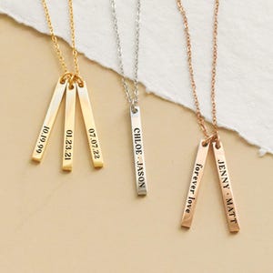 Skinny Custom Text Pendant Necklace, Minimalist Personalized Name Plate Bar Gift for Mom, Mothers Day Gifts, Best Friends Birthday Jewelry