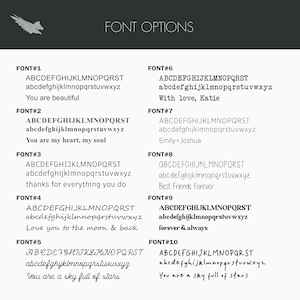 May include: A graphic showing 10 different font styles with the text "ABCDEFGHIJKLMNOPQRST abcdefghijklmnopqrstuvwxyz" and a short phrase below each font style. The fonts are numbered 1 through 10.