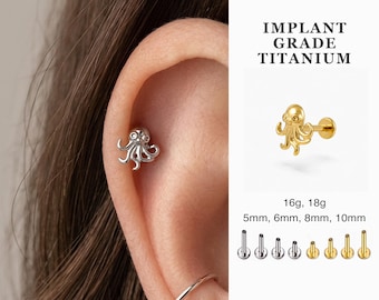 16g 18g Octopus Implant Grade Titanium Flat Back Stud Earring · Helix Piercing · Conch, Tragus / Cartilage Earring · Rook Earrings