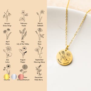 Birth Month Flower Custom Name Personalized Mothers Day Necklace Gift Valentines Day Gift for Mom, Sisters Gifts, Best Friends Name Necklace