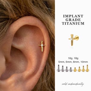 16g 18g Tiny Dagger Flat Back Earring Hypoallergenic Cartilage Jewelry for Helix, Tragus, and Conch, Minimalist Sword Blade Labret Stud
