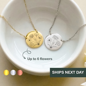 Combined Birth Flower Necklace, Birthday Gifts for Mom, Bouquet Flower Necklace, Flower Family Necklace Gifts, Personalized Gift for Her